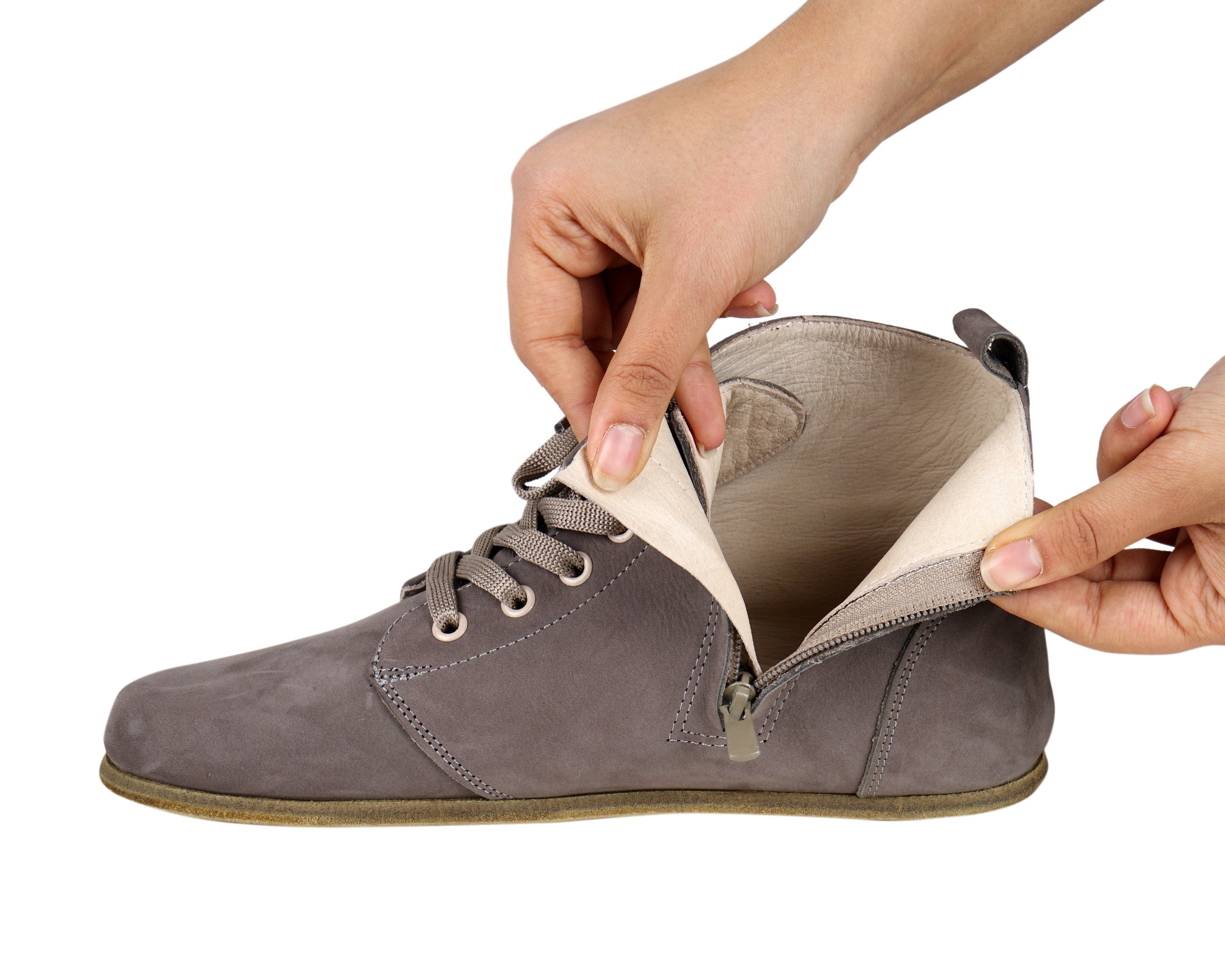 Gray Short Boots Wide Barefoot Nubuck Leather Handmade Shoesl 