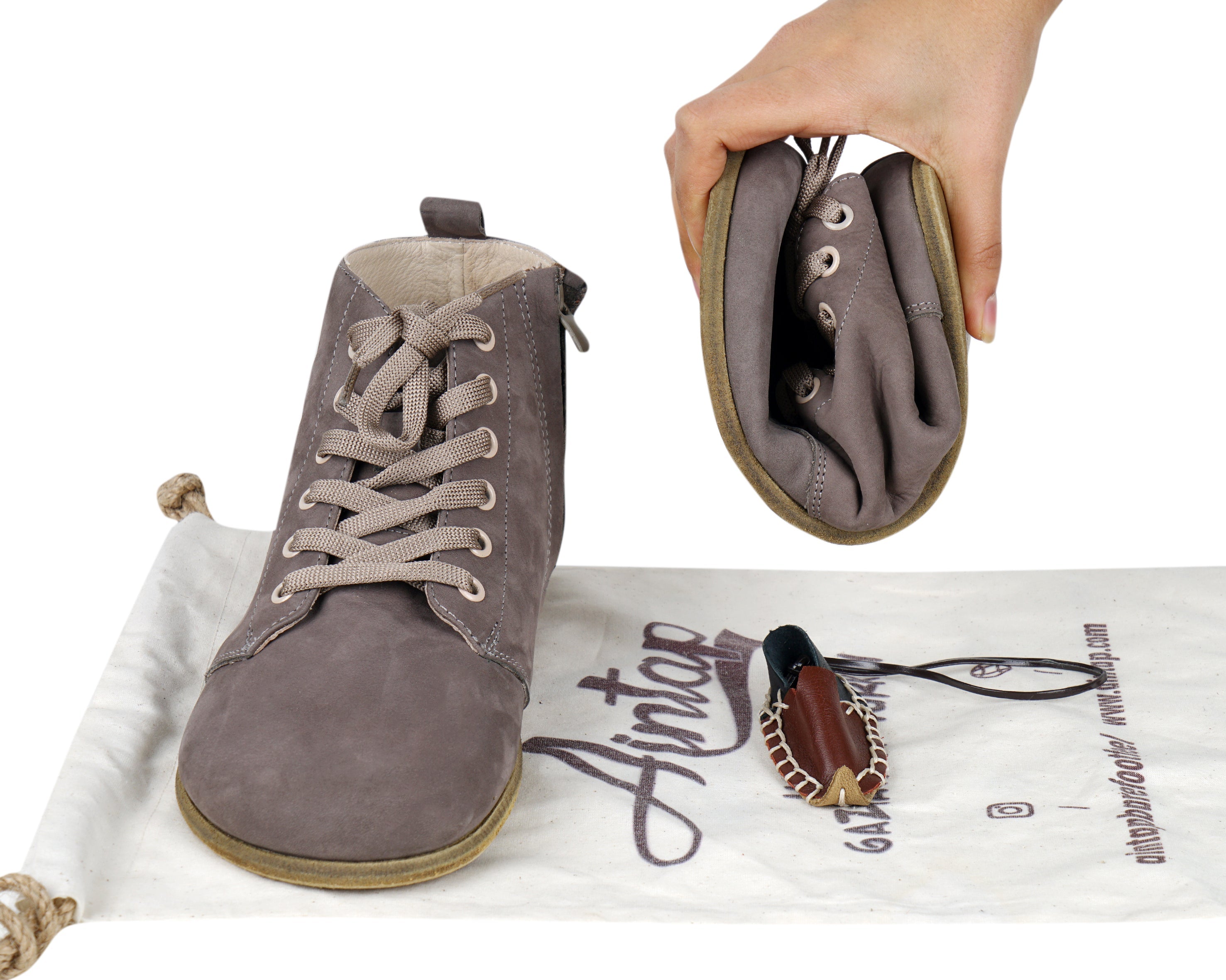 Gray Short Boots Wide Barefoot Nubuck Leather Handmade Shoesl 