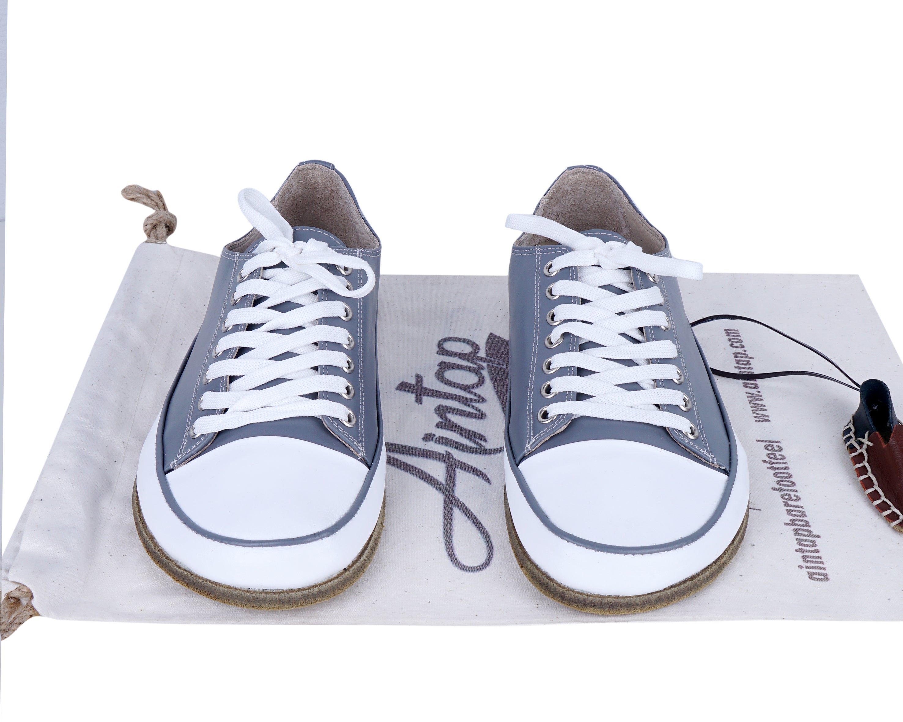 Gray Converse Style Wide Barefoot Smooth Leather Handmade Shoes 