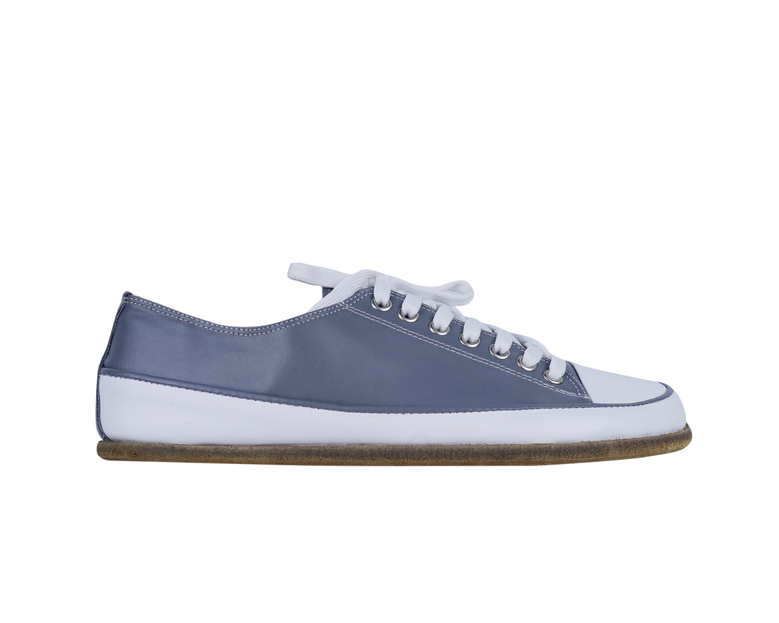 Gray Converse Style Wide Barefoot Smooth Leather Handmade Shoes 