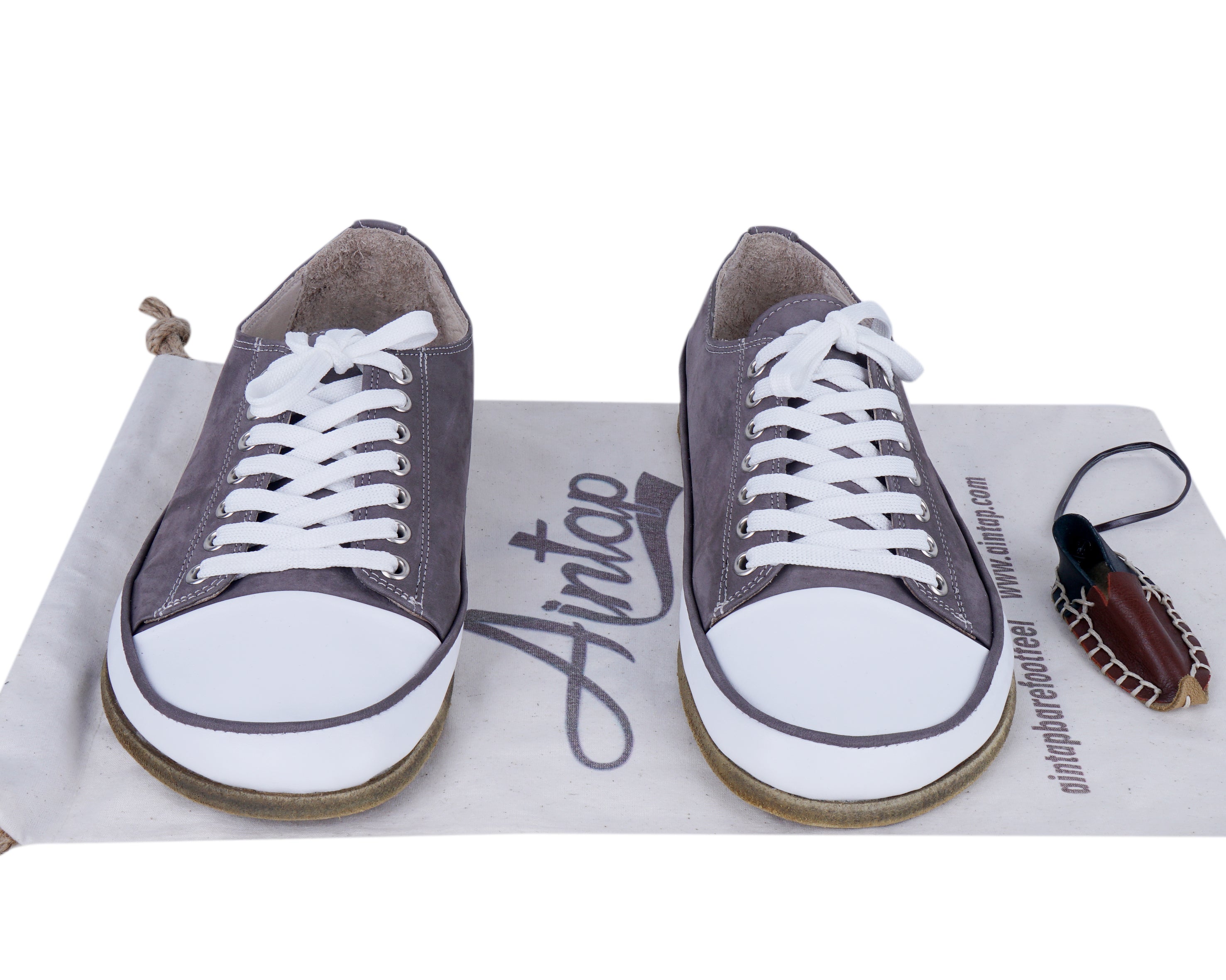 Gray Converse Style Wide Barefoot Nubuck Leather Handmade Shoes 