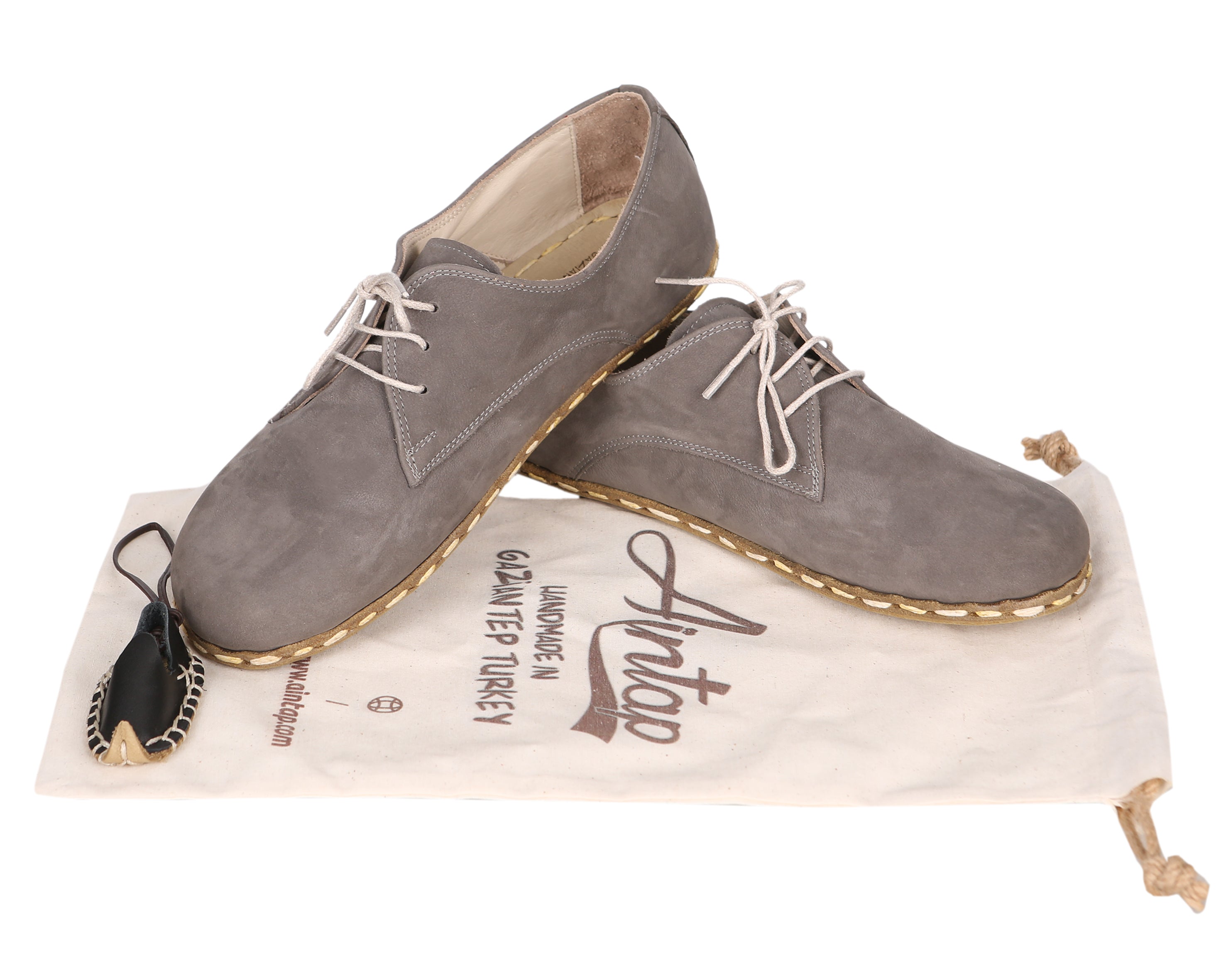 Gray Oxford Wide Barefoot Nubuck Leather Handmade Sport Shoes 
