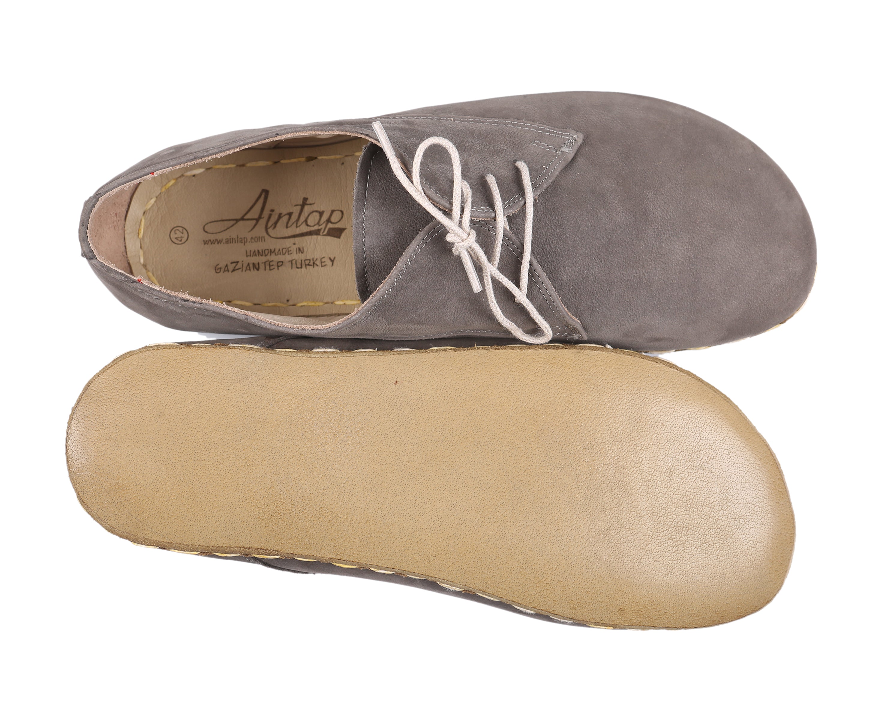 Gray Oxford Wide Barefoot Nubuck Leather Handmade Sport Shoes 