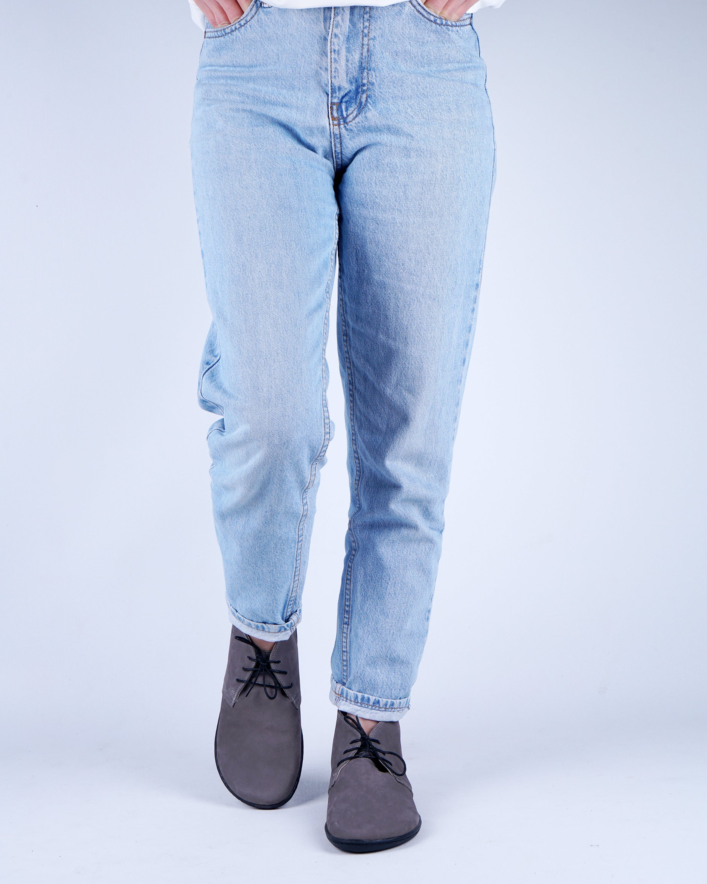 Gray Ankle Boots Wide Barefoot Shoes Nubuck Leather Handmade Rubber Outsole 