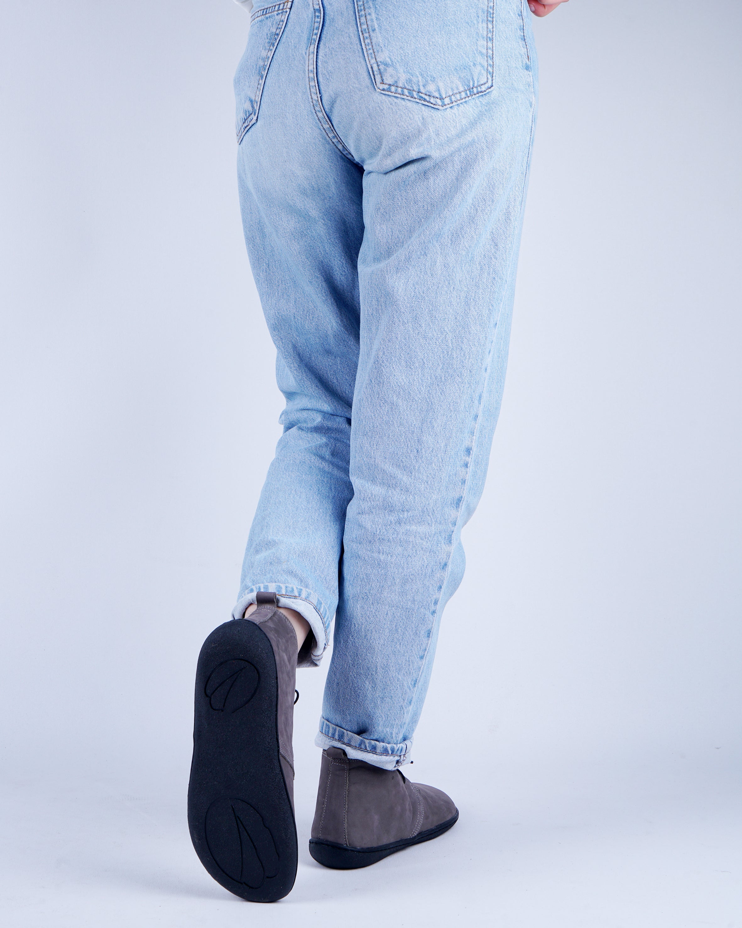 Gray Ankle Boots Wide Barefoot Shoes Nubuck Leather Handmade Rubber Outsole 