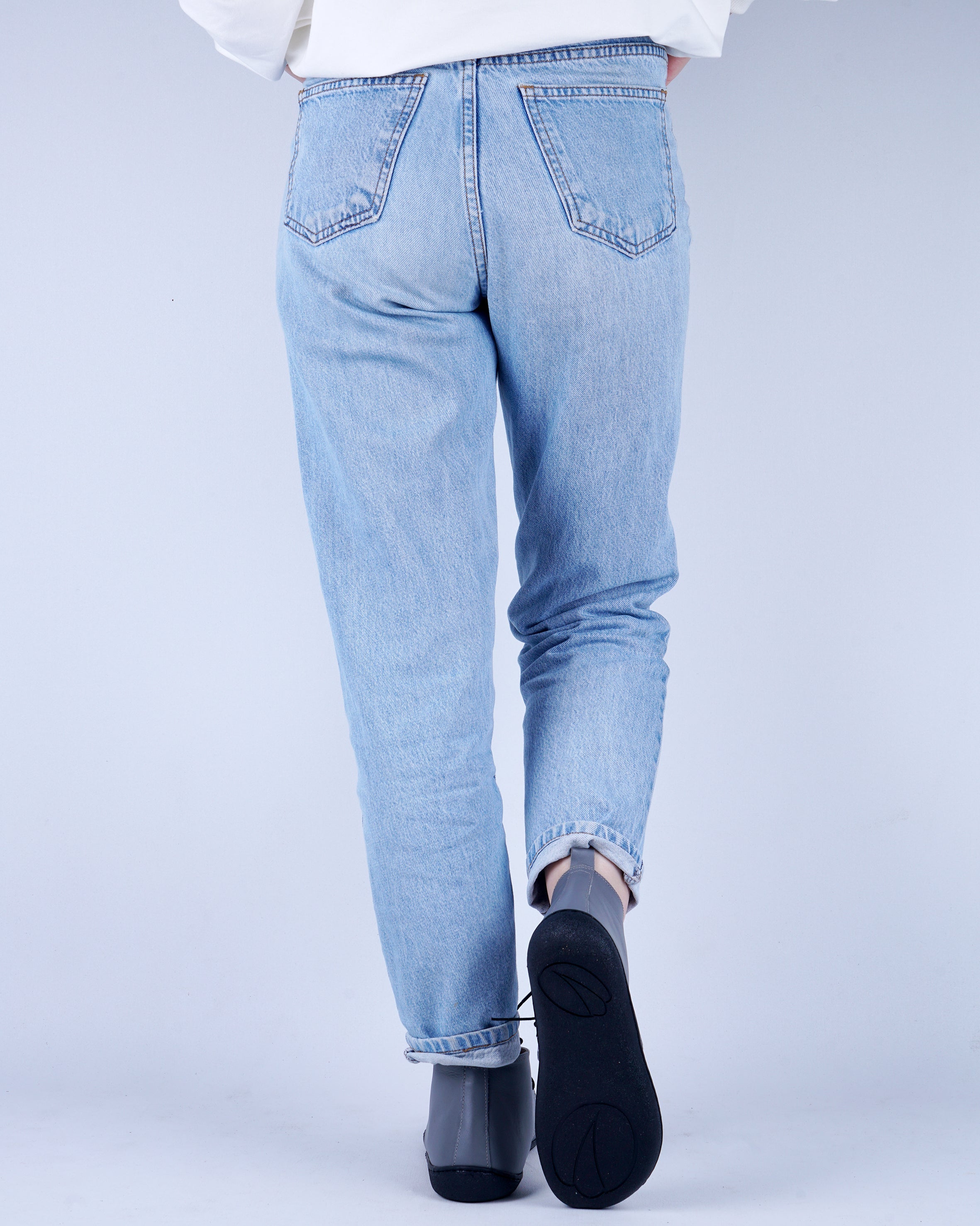 Gray Ankle Boots Wide Barefoot Shoes Smooth Leather Handmade 6mm Rubber Outsole 